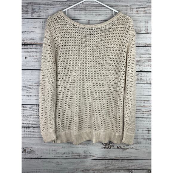 Gap Open Knit Crewneck Sweater Cream Medium Coastal Nautical Beachy Minimalist - Picture 2 of 9